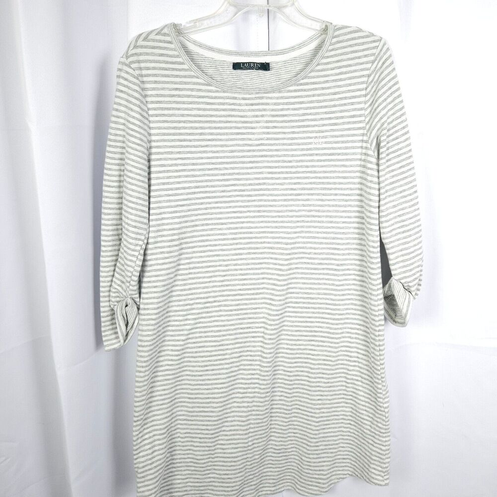 Lauren Ralph Lauren Womens Medium Grey Gray Striped Knee Length‎ Dress